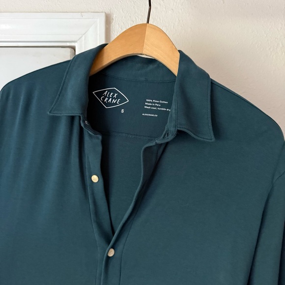 ALEX CRANE teal blue green pima cotton long sleeve button up shirt - Picture 3 of 5